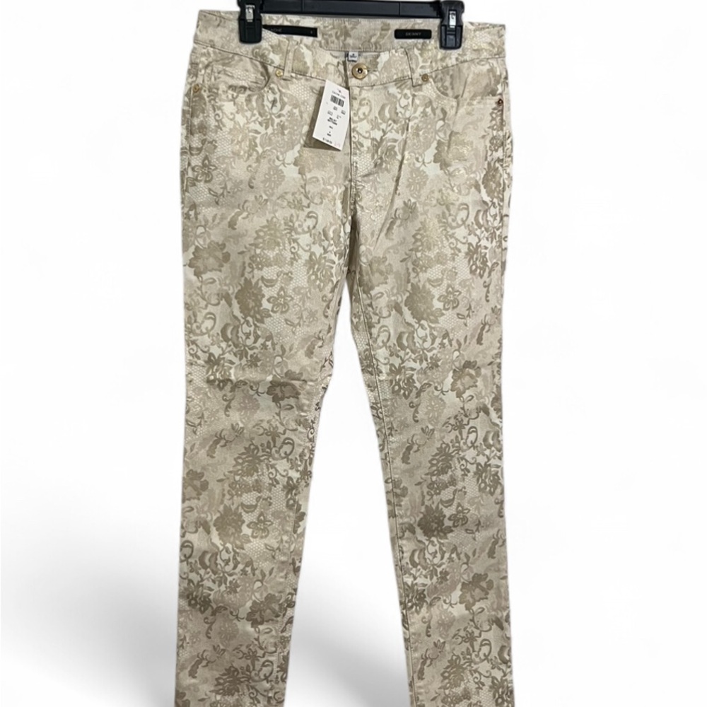 NWT Cache Beige Floral Skinny Pants Sz 8